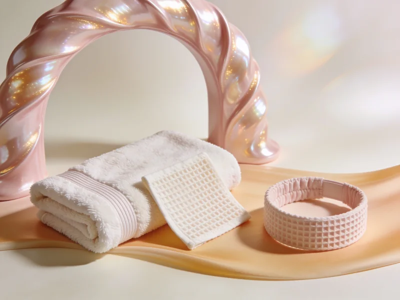 Textile still life: towel, waffle square and headband; staging only